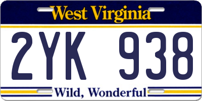WV license plate 2YK938