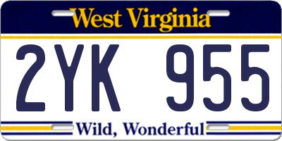 WV license plate 2YK955