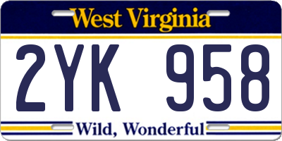 WV license plate 2YK958