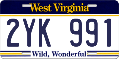 WV license plate 2YK991