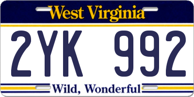 WV license plate 2YK992