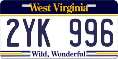 WV license plate 2YK996