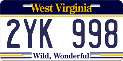 WV license plate 2YK998