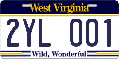 WV license plate 2YL001