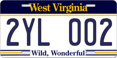 WV license plate 2YL002
