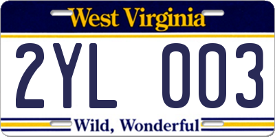 WV license plate 2YL003