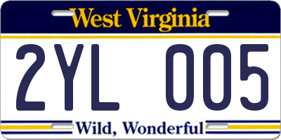 WV license plate 2YL005