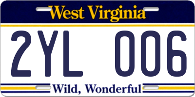 WV license plate 2YL006