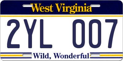 WV license plate 2YL007