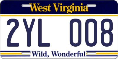 WV license plate 2YL008