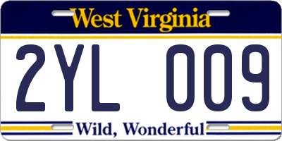 WV license plate 2YL009