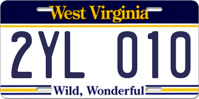 WV license plate 2YL010