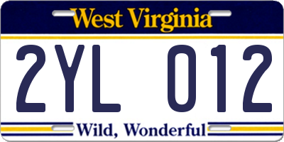 WV license plate 2YL012
