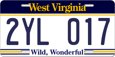 WV license plate 2YL017