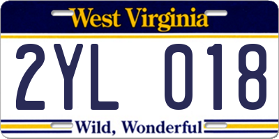 WV license plate 2YL018