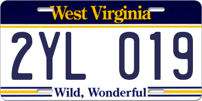 WV license plate 2YL019