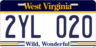 WV license plate 2YL020
