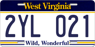 WV license plate 2YL021
