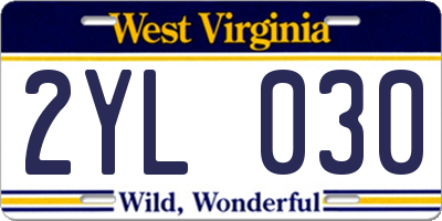 WV license plate 2YL030