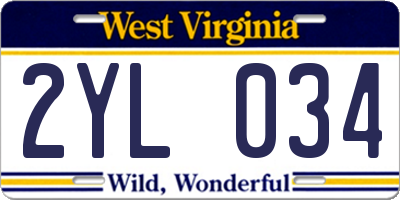 WV license plate 2YL034