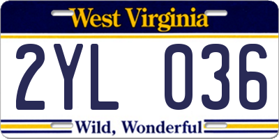 WV license plate 2YL036