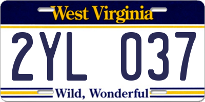 WV license plate 2YL037