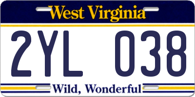 WV license plate 2YL038