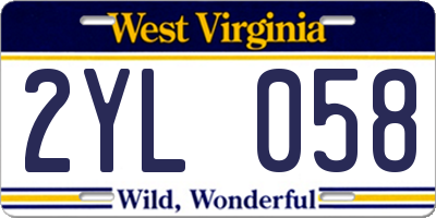 WV license plate 2YL058
