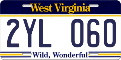 WV license plate 2YL060