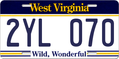 WV license plate 2YL070