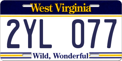 WV license plate 2YL077