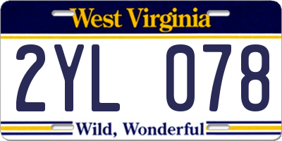 WV license plate 2YL078