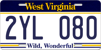WV license plate 2YL080