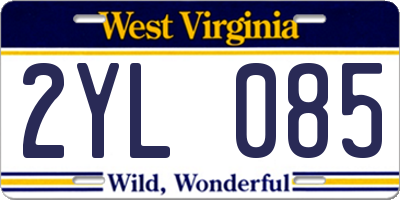 WV license plate 2YL085