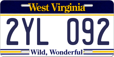 WV license plate 2YL092