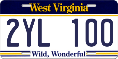 WV license plate 2YL100