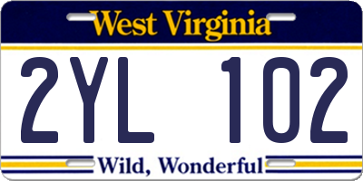 WV license plate 2YL102