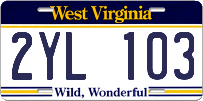 WV license plate 2YL103