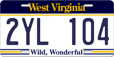 WV license plate 2YL104