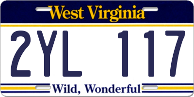 WV license plate 2YL117