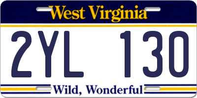 WV license plate 2YL130