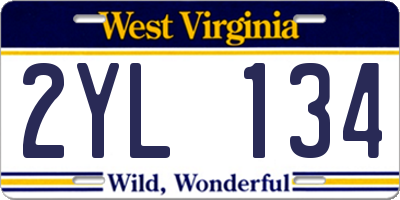WV license plate 2YL134
