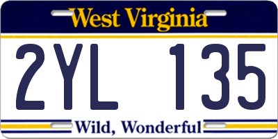 WV license plate 2YL135