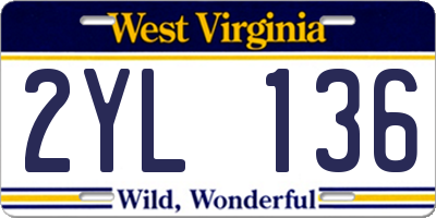 WV license plate 2YL136