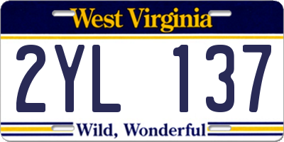 WV license plate 2YL137
