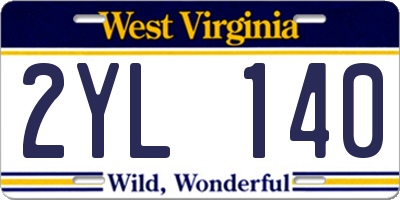 WV license plate 2YL140