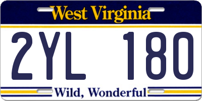 WV license plate 2YL180