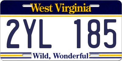 WV license plate 2YL185