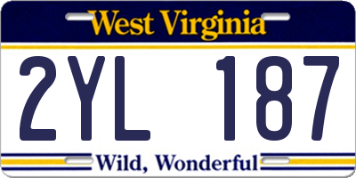WV license plate 2YL187