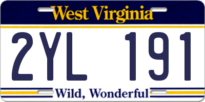 WV license plate 2YL191